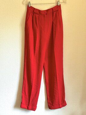 Vintage Tomato Red Jones NY Secretary Work Pants Slacks High Waist Pleated